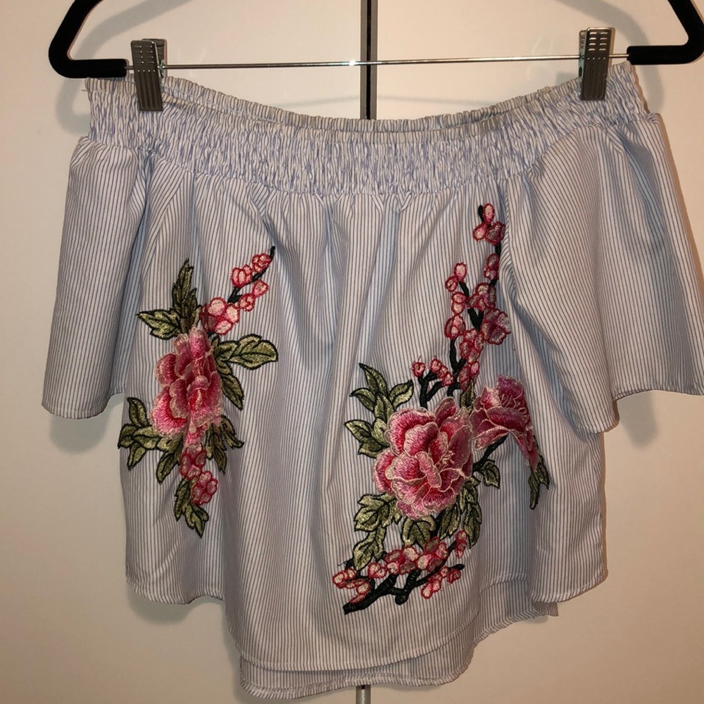 LF off the shoulder embroidered top